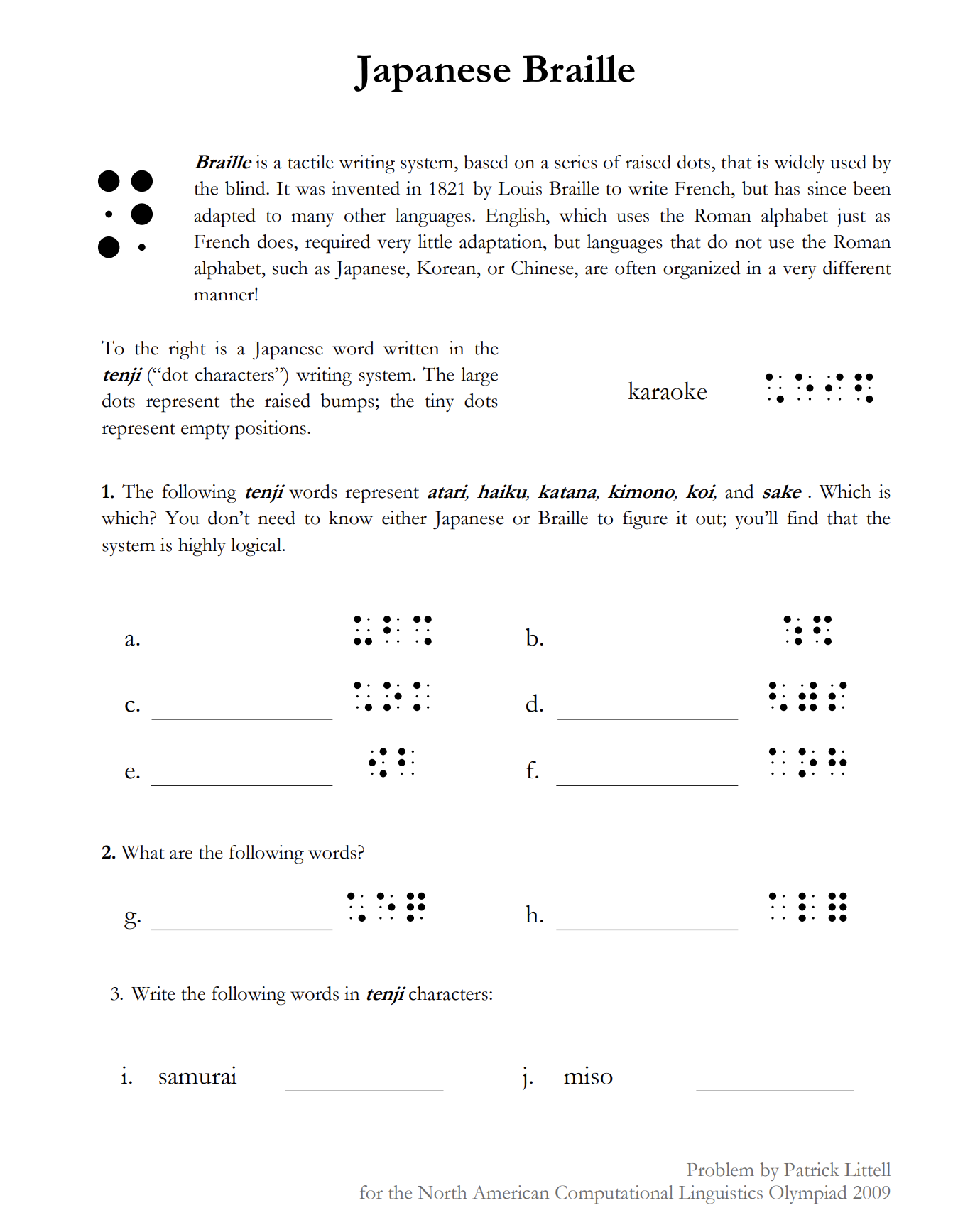 Japanese Braille ILO Sample Question